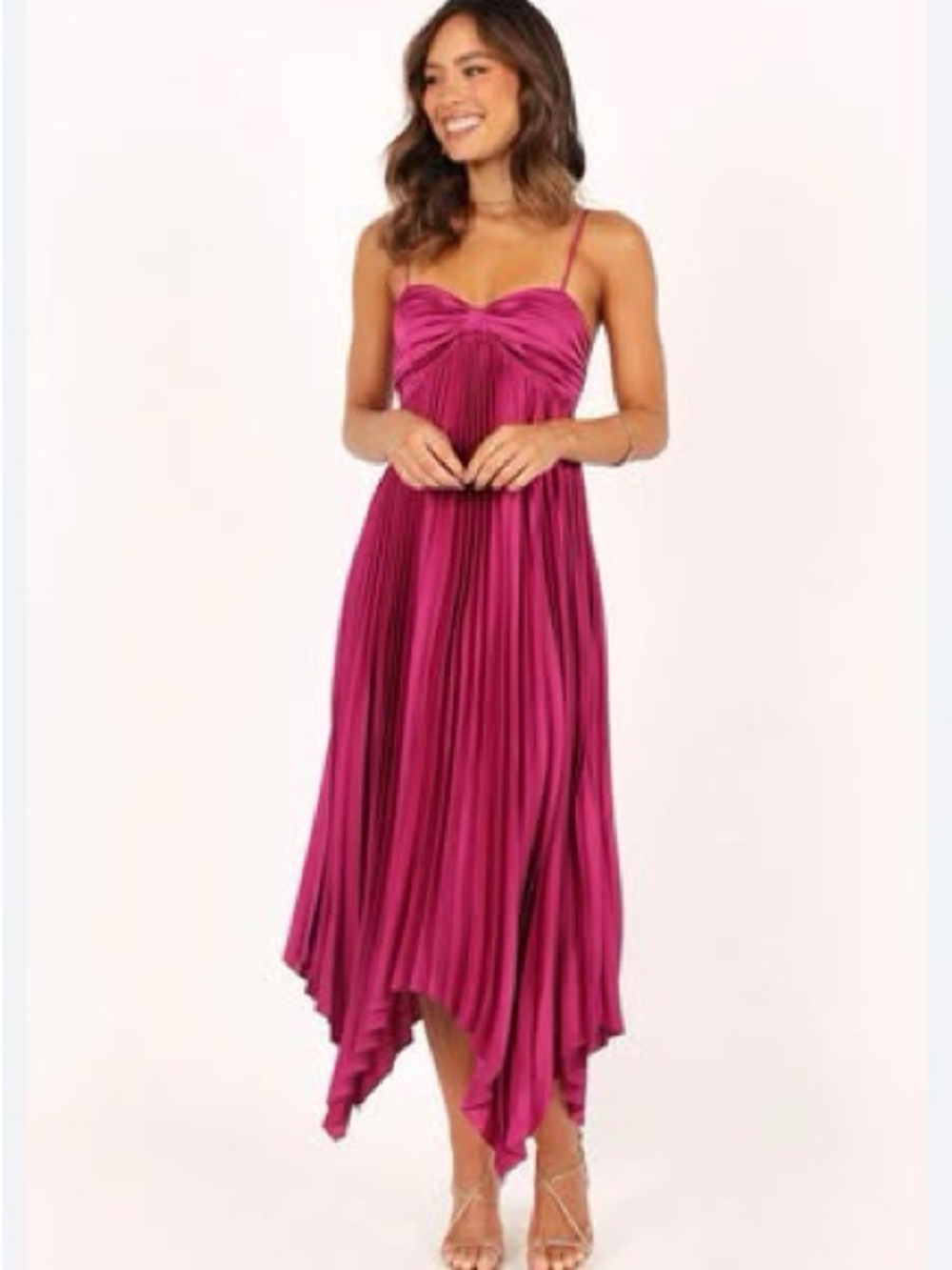 NWOT! Petal & Pup Magenta Pleated High-Low Midi Dress